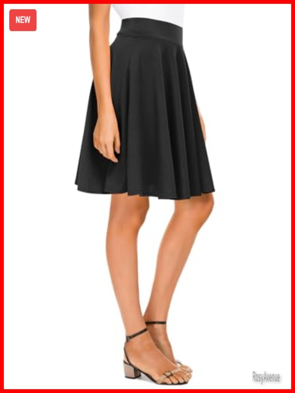 Stretchy High Waisted Flared Midi Skirt Casual A-Line